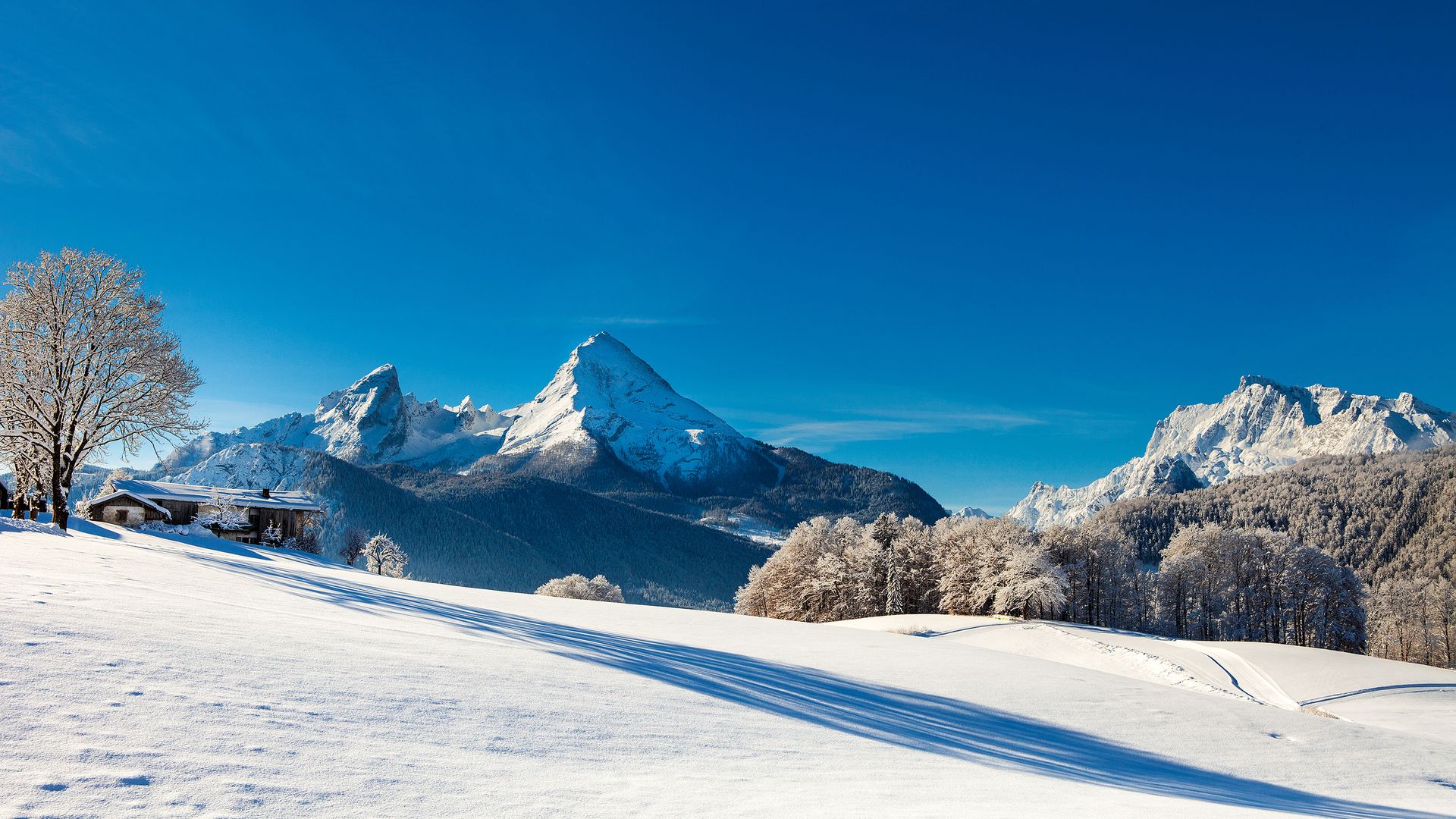 Blick auf den Watzmann aus Bischofswiesen mit Winterlandschaft